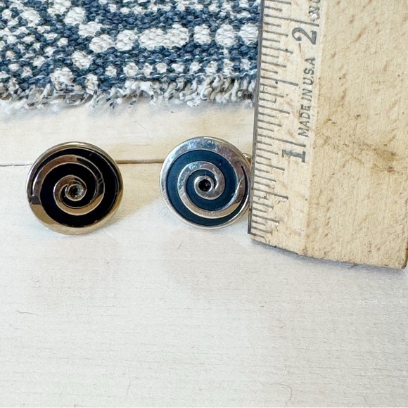 Swank Cufflinks Black Swirl Silver Art Deco Off Set Vintage Mens Formal Wear - Picture 7 of 8